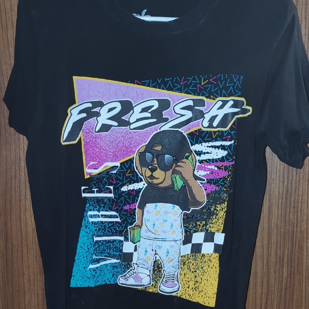 Kids Black 'Fresh' Bear Graphic Short Sleeve Tee
